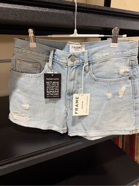 Frame Denim Denim Women's Light Blue Distressed Denim Shorts
